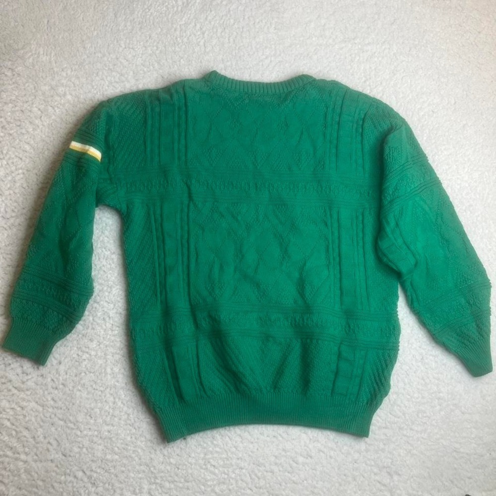 Vintage Blarney Woolen mills men green cable knit sweater fisherman Ireland L - Picture 4 of 7